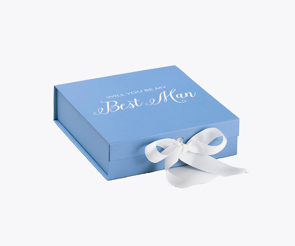 Will You Be My Best man? Proposal Box Light Blue w/ white Bow- No Border
