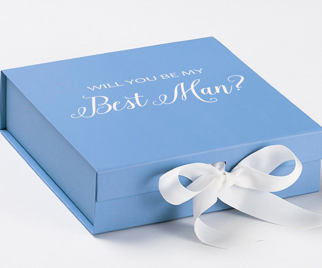 Will You Be My Best man? Proposal Box Light Blue w/ white Bow- No Border