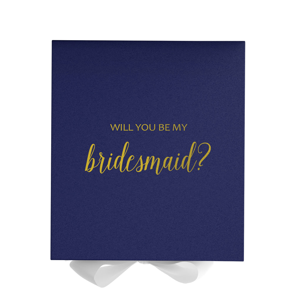 Will You Be My bridesmaid? Proposal Box Navy w/ White Bow - No Border