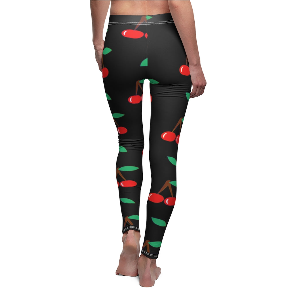 Cherry Pattern Leggings - Black