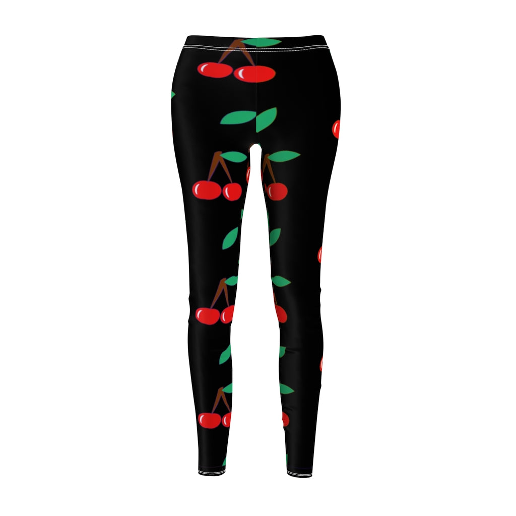Cherry Pattern Leggings - Black