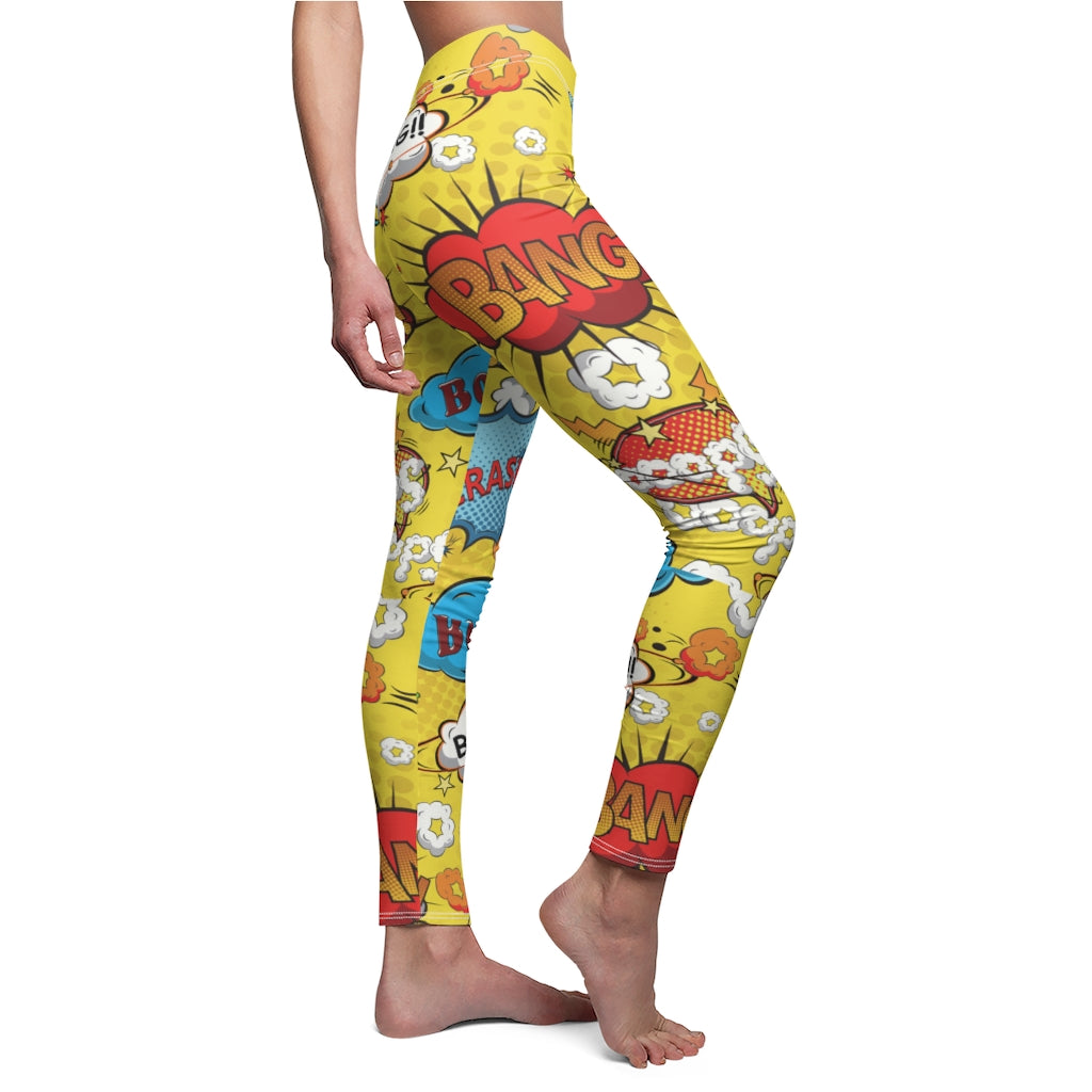 Comic Print Casual Leggings - Yellow