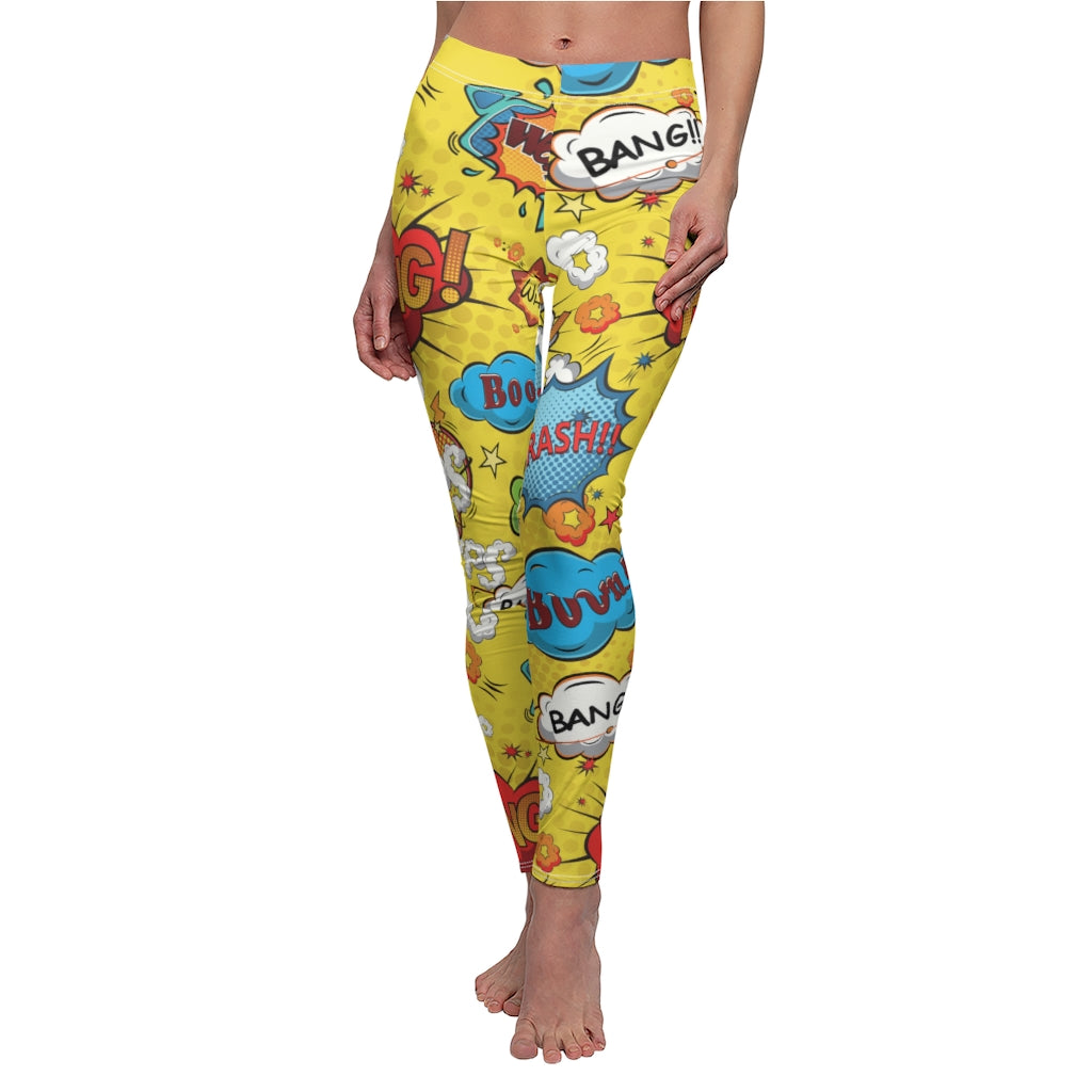 Comic Print Casual Leggings - Yellow
