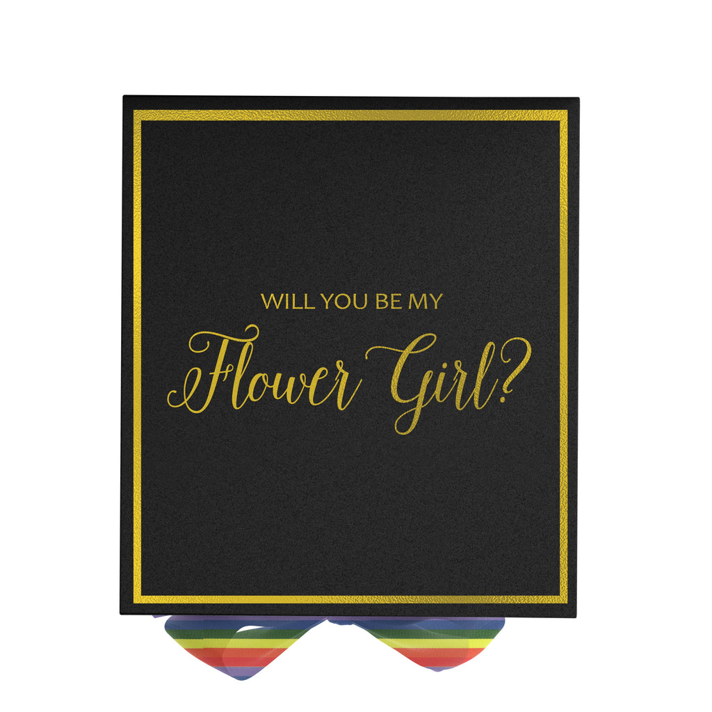 Will You Be My Flower Girl? Proposal Box black -  Border - Rainbow Ribbon