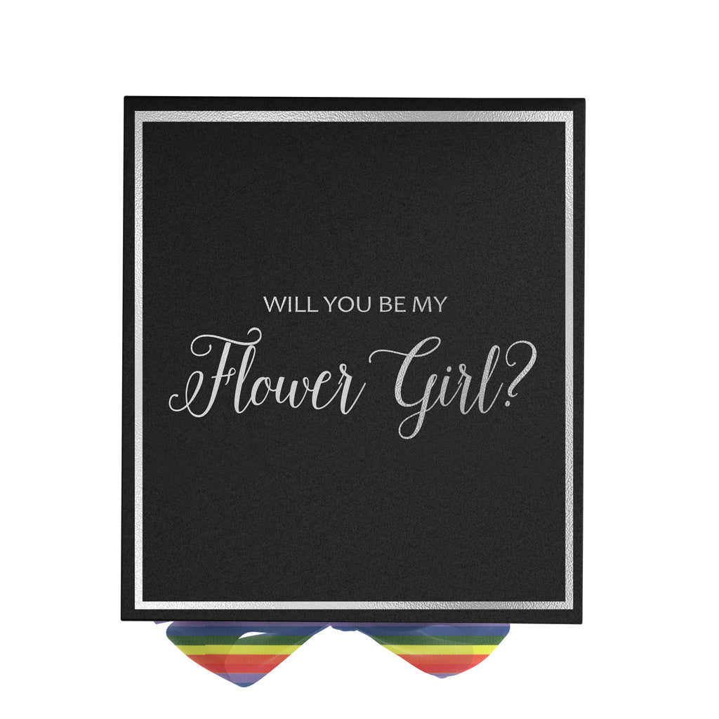 Will You Be My Flower Girl? Proposal Box black -  Border - Rainbow Ribbon