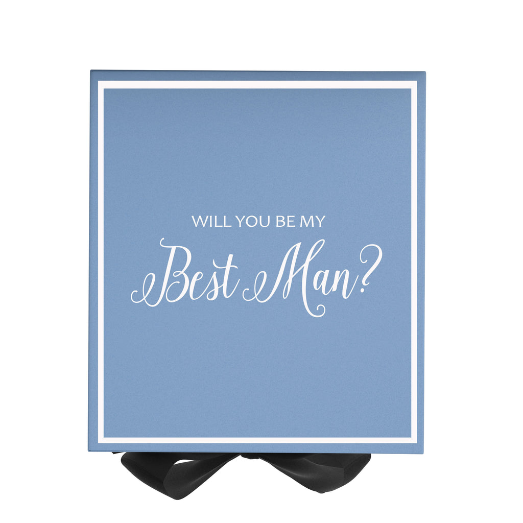 Will You Be My Best man? Proposal Box Light Blue w/ Black Bow-  Border