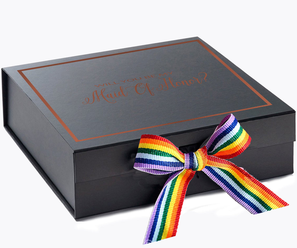 Will You Be My maid of honor? Proposal Box black -  Border - Rainbow Ribbon