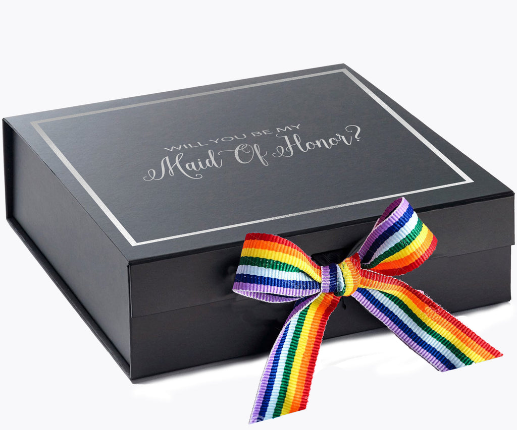 Will You Be My maid of honor? Proposal Box black -  Border - Rainbow Ribbon