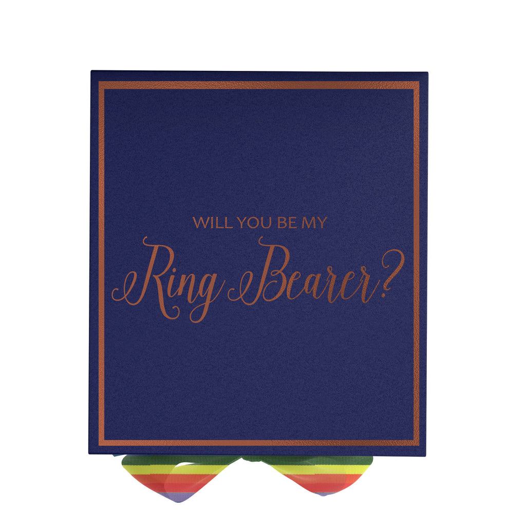 Will You Be My Ring Bearer? Proposal Box Navy -  Border - Rainbow Ribbon